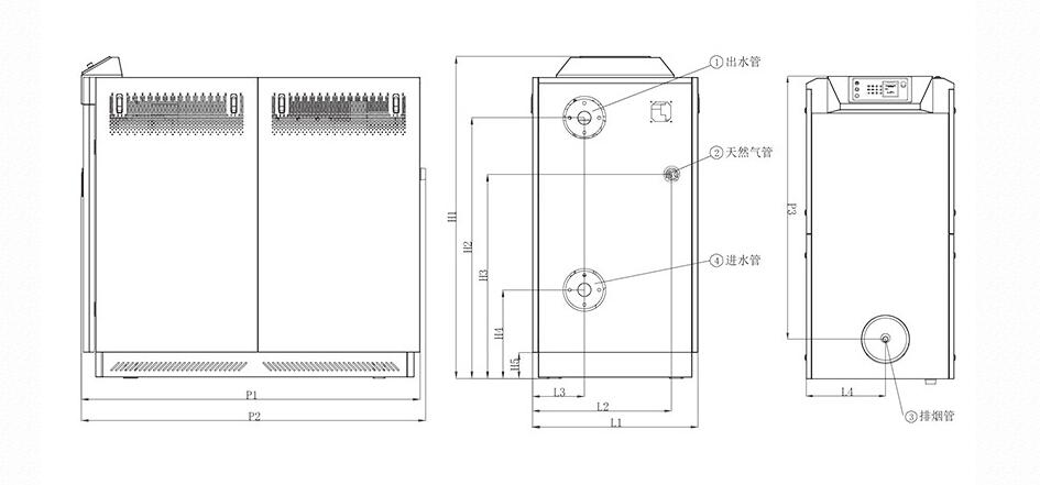 350KW全预混低氮冷凝铸铝锅炉尺寸图